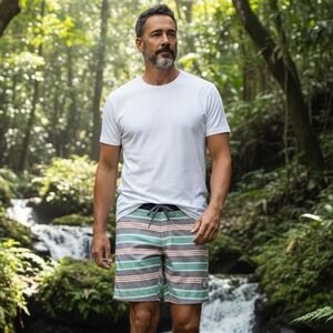 Katin USA Mens Striped Board Shorts Size 30 Multi-Color Surf Swim Trunks Navy